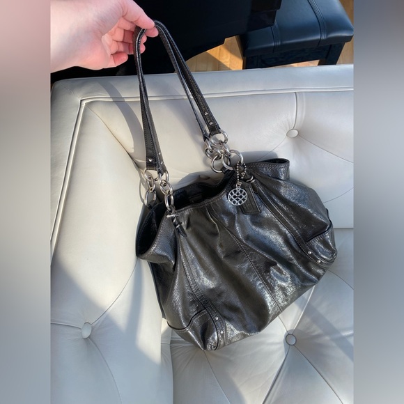COACH Dark Gray Alexandra Patent Leather Tote Bag 16231 🩶✨ - Picture 6 of 16